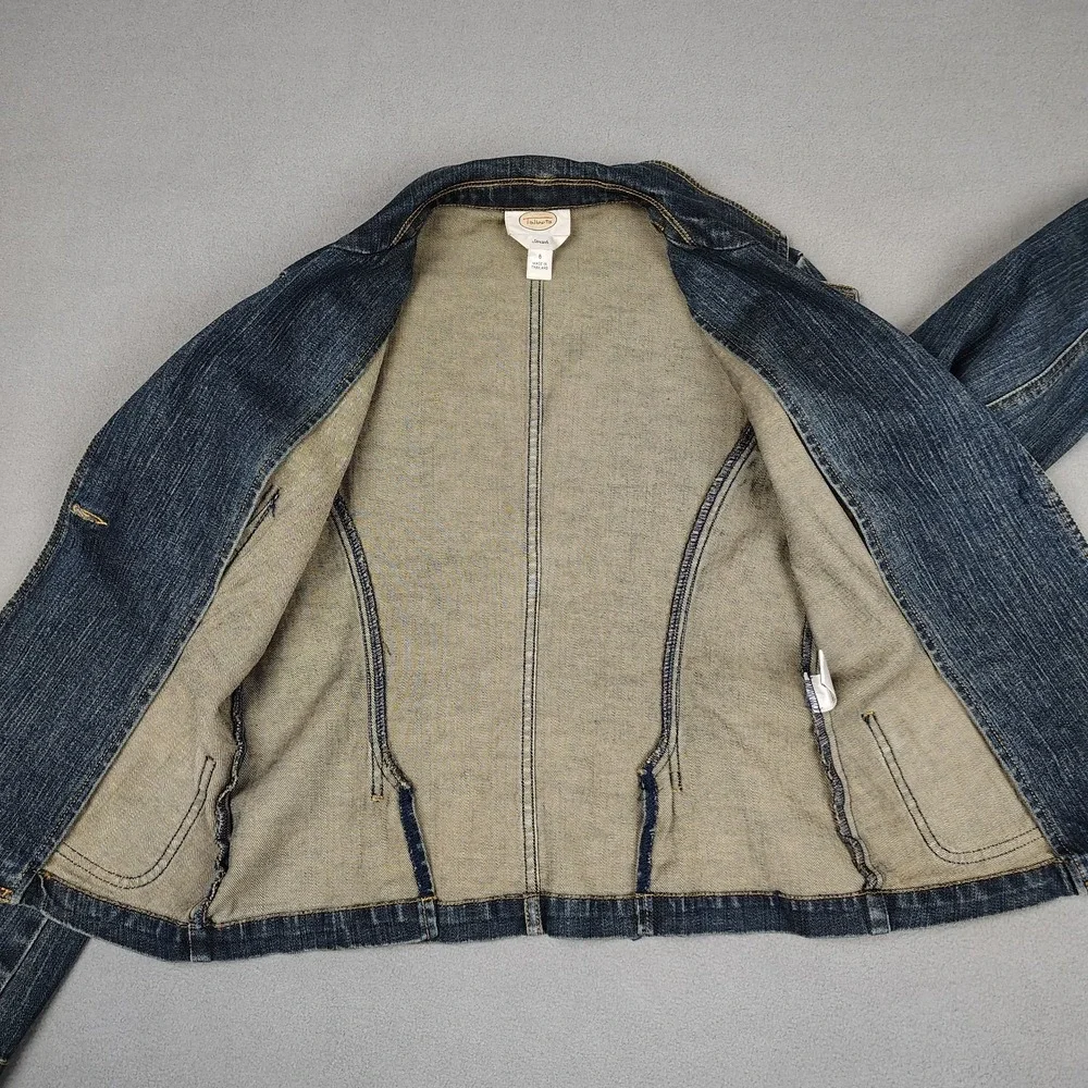 Talbots Denim Jean Jacket Women 6 Dark Blue Stretch Single Button Classy Casual‎